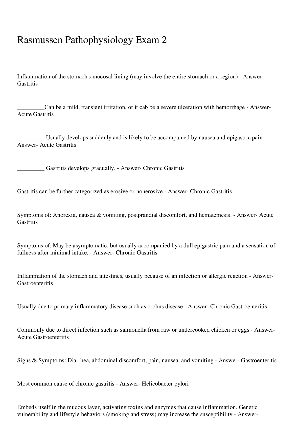 Preview image for Rasmussen Pathophysiology Exam 2 Questions and Answers (2023)